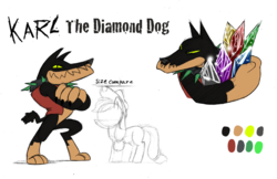 Size: 1200x776 | Tagged: safe, artist:mickeymonster, applejack, oc, oc:karl the diamond dog, diamond dog, g4, concept art, crystal, diamond dog oc, gem, size chart, size comparison, sketch