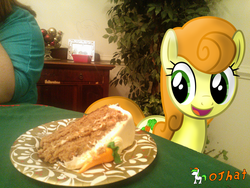 Size: 3264x2448 | Tagged: safe, artist:ojhat, carrot top, golden harvest, g4, cake, carrot cake (food), ponies in real life