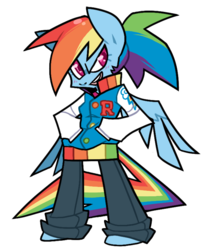 Size: 550x650 | Tagged: safe, artist:grindzone, rainbow dash, pegasus, anthro, unguligrade anthro, clothes, colored, cutie mark, cutie mark on clothes, female, flat colors, hand in pocket, jersey, looking at you, open mouth, open smile, pants, partially open wings, pegasus wings, ponytail, simple background, smiling, smiling at you, smirk, solo, standing, sweater, transparent background, wings
