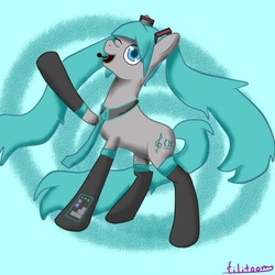 Size: 1024x1024 | Tagged: safe, artist:tilitoom, earth pony, pony, hatsune miku, hilarious in hindsight, ponified, solo, vocaloid