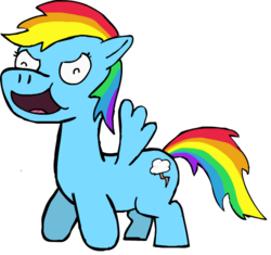 Size: 500x469 | Tagged: dead source, safe, artist:cyborgslime, rainbow dash, pegasus, pony, g4, female, mare, open mouth, simple background, smiling, solo, spread wings, transparent background, wings