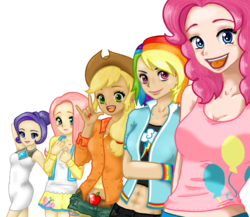 Size: 714x619 | Tagged: safe, artist:defectio-epica, applejack, fluttershy, pinkie pie, rainbow dash, rarity, human, g4, belly button, clothes, dress, humanized, midriff, remane five, simple background, skirt, transparent background