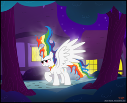 Size: 1800x1452 | Tagged: safe, artist:toxic-mario, rainbow dash, pegasus, pony, g4, element of loyalty, female, male, night, outdoors, solo, sonic the hedgehog, sonic the hedgehog (series), super rainbow dash, tree