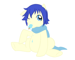 Size: 1280x1024 | Tagged: safe, artist:holly--jolly, pony, clothes, cute, food, ice cream, kaito, male, ponified, popsicle, scarf, sea salt ice cream, simple background, solo, stallion, transparent background, vocaloid