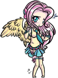 Size: 230x308 | Tagged: safe, artist:kiaralime, fluttershy, human, g4, chibi, clothes, crossover, female, humanized, simple background, skirt, solo, transparent background, vocaloid, winged humanization, wings