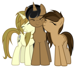 Size: 2481x2225 | Tagged: safe, artist:junkiesnewb, oc, oc only, oc:aegis aurora, oc:harmony inkwell, oc:melodia pitch, pegasus, pony, unicorn, female, harmogis, male, mare, shipping, stallion, trio