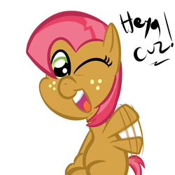 Size: 1100x1100 | Tagged: safe, artist:cosmonaut, babs seed, g4, chubby, filly, waving