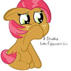 Size: 500x500 | Tagged: safe, artist:cosmonaut, babs seed, earth pony, pony, g4, chubby, embarrassed, fat, female, solo