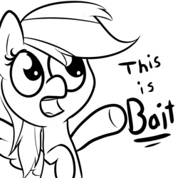 Size: 1100x1100 | Tagged: safe, artist:cosmonaut, rainbow dash, g4, meta, monochrome, pointing, this is bait