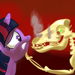 Size: 1100x1100 | Tagged: safe, artist:cosmonaut, twilight sparkle, g4, scared, skeleton