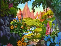 Size: 640x480 | Tagged: safe, screencap, g1, my little pony: the movie (g1), background, flower, flutter valley, foxglove, lily (flower), no pony, pretty, scenery