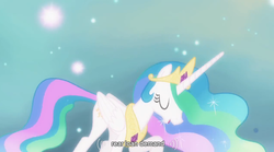 Size: 762x424 | Tagged: safe, screencap, princess celestia, g4, magical mystery cure, space, stars, void, youtube caption