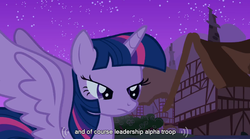 Size: 762x425 | Tagged: safe, edit, edited screencap, screencap, twilight sparkle, alicorn, pony, g4, magical mystery cure, my little pony: friendship is magic, bedroom eyes, caption, female, mare, twilight sparkle (alicorn), wings, youtube caption