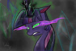 Size: 3000x2000 | Tagged: safe, artist:iinsanitywolf, twilight sparkle, g4, bust, dark magic, glowing eyes, sombra eyes