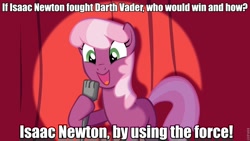 Size: 960x540 | Tagged: safe, cheerilee, earth pony, pony, g4, cheerilee pun, darth vader, exploitable meme, isaac newton, meme, sir isaac newton