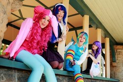 Size: 960x640 | Tagged: safe, artist:princesschuchi, pinkie pie, rainbow dash, rarity, twilight sparkle, human, g4, cosplay, irl, irl human, photo