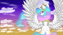 Size: 1920x1080 | Tagged: safe, artist:havikm66, princess celestia, pony, g4, back, behind, both cutie marks, butt, female, looking back, plot, sitting, solo, spread wings