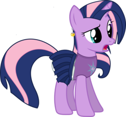 Size: 1000x930 | Tagged: safe, artist:cupcakescankill, fluttershy, twilight sparkle, oc, oc only, oc:flutter sparkle, pony, unicorn, g4, clothes, diaper, dragon ball, fusion, fusion:fluttershy, fusion:twilight sparkle, fusion:twishy, heterochromia, non-baby in diaper, pleated skirt, potara, shirt, simple background, skirt, solo, transparent background