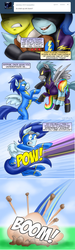 Size: 499x1655 | Tagged: safe, artist:pluckyninja, nightshade, rainbow dash, soarin', spitfire, oc, oc:charger, oc:starry skies, ask spitfire, tumblr:sexy spitfire, g4, clothes, costume, dialogue, shadowbolts, shadowbolts costume, stupid sexy spitfire, wonderbolts
