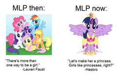 Size: 635x393 | Tagged: safe, twilight sparkle, alicorn, earth pony, pegasus, pony, unicorn, g4, alicorn drama, comparison, drama, female, lucifer hasbro, mare, quote, text, twilight sparkle (alicorn), unfortunate implications