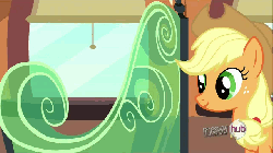 Size: 640x360 | Tagged: safe, screencap, applejack, earth pony, pony, g4, just for sidekicks, season 3, animated, female, implied thumbtack, out of context, sitting, solo