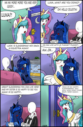 Size: 2026x3080 | Tagged: safe, artist:ciriliko, princess celestia, princess luna, g4, comic, creeper, slenderman, zas