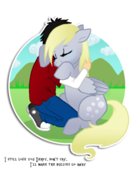 Size: 600x750 | Tagged: safe, artist:kingv, derpy hooves, human, g4, crying, hug