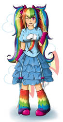 Size: 909x1750 | Tagged: safe, artist:naitmaerev2, rainbow dash, human, g4, female, humanized, pigtails, rainbow dash always dresses in style, solo, twintails