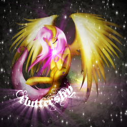 Size: 2480x2480 | Tagged: safe, artist:kaiomutaru25, fluttershy, g4, full body, large wings, spread wings, starry background, wings