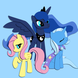Size: 3600x3600 | Tagged: safe, artist:the-paper-pony, fluttershy, princess luna, trixie, g4, simple background