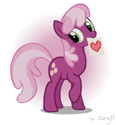 Size: 1400x1500 | Tagged: safe, artist:dzejpi, cheerilee, earth pony, pony, g4, hearts and hooves day (episode), cheeribetes, cute, female, fire ruby, heart, hearts and hooves day, mare, mouth hold, simple background, solo, transparent background, valentine, valentine's day