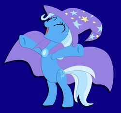 Size: 1190x1111 | Tagged: safe, artist:the-paper-pony, trixie, g4, blue background, cape, clothes, eyes closed, hat, simple background, solo, trixie's brooch, trixie's cape, trixie's hat