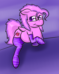 Size: 1416x1796 | Tagged: safe, artist:wizardski, oc, oc only, oc:sweet strokes, pony, chubby, clothes, socks, solo, striped socks