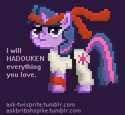 Size: 250x230 | Tagged: safe, twilight sparkle, ask twisprite, g4, 30 minute art challenge, cosplay, pixel art, ryu, street fighter