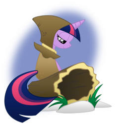 Size: 2000x2000 | Tagged: safe, artist:omegasunburst, clover the clever, twilight sparkle, pony, unicorn, g4, cloak, clothes, horn, sitting, solo, unicorn twilight