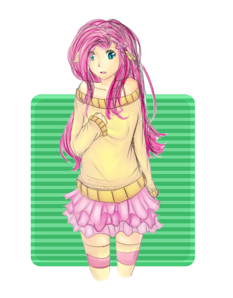 252238 Safe Artistpixelflare Fluttershy Human Clothes Female Humanized Skirt Solo 