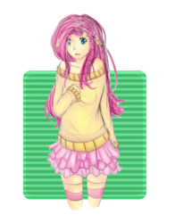 Size: 1040x1326 | Tagged: safe, artist:pixelflare, fluttershy, human, g4, clothes, female, humanized, skirt, solo