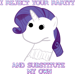 Size: 1602x1569 | Tagged: safe, rarity, g4, adam savage, i reject your reality and substitute my own, image macro, mythbusters, palindrome get, sock puppet, the dungeonmaster