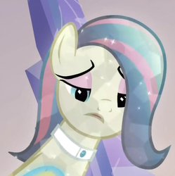 Size: 476x477 | Tagged: safe, screencap, bonna fide, glamour gleam, crystal pony, pony, g4, cropped, female, lidded eyes, mare, reaction image, solo