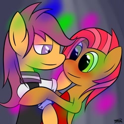Size: 1280x1280 | Tagged: safe, artist:nlgma, babs seed, scootaloo, pony, g4, collar, female, lesbian, lesboloo, ship:babscoot, shipping
