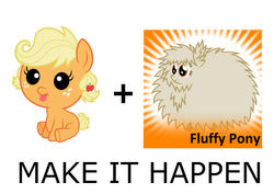 Size: 577x408 | Tagged: safe, applejack, fluffy pony, g4, babyjack, exploitable meme, foal, make it happen, sitting, tongue out, underhoof