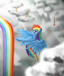 Size: 1700x2000 | Tagged: safe, artist:bronyontheway, rainbow dash, pony, g4, cloud, cloudy, female, rainbow, solo