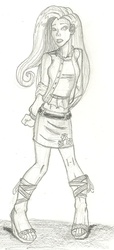 Size: 752x1654 | Tagged: safe, artist:deathloc, fluttershy, human, g4, clothes, feet, female, humanized, midriff, monochrome, sandals, skirt, solo, traditional art
