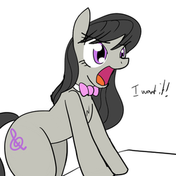 Size: 500x500 | Tagged: safe, artist:reiduran, octavia melody, earth pony, pony, g4, chest fluff, dialogue, female, hips, open mouth, reaction image, simple background, solo, want, white background