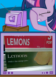 Size: 438x600 | Tagged: safe, twilight sparkle, g4, exploitable meme, facehoof, fail, lemon, meme, tv meme