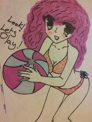 Size: 2448x3264 | Tagged: safe, artist:jayberryblue, pinkie pie, human, g4, beach ball, bikini, clothes, humanized, swimsuit