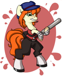 Size: 2482x3030 | Tagged: safe, artist:shiny-pebble, oc, pony, baseball bat, bipedal, crossover, hat, scout (tf2), team fortress 2