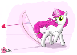Size: 3657x2633 | Tagged: safe, artist:clouddg, lovestruck, pony, unicorn, g4, arrow, bow (weapon), bow and arrow, female, heart, heart arrow, levitation, magic, mare, solo, telekinesis, weapon