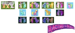 Size: 850x385 | Tagged: safe, apple bloom, berry punch, berryshine, bon bon, carrot top, cherry berry, daisy, flower wishes, golden harvest, lyra heartstrings, merry may, minuette, rainbowshine, scootaloo, sweetie belle, sweetie drops, twinkleshine, g4, racing is magic, background pony, cutie mark crusaders, game