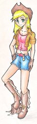 Size: 738x2453 | Tagged: safe, artist:fives555, applejack, human, g4, belly button, female, humanized, solo, traditional art